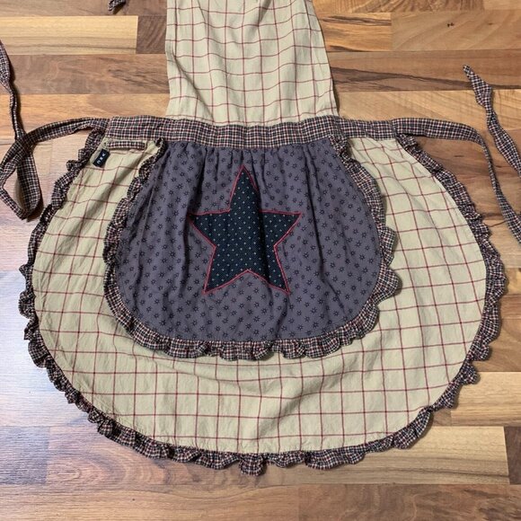 Nancy's Nook Tie Apron Farm House Star Brown Blue Plaid Kitchen India 4th July - Picture 9 of 11